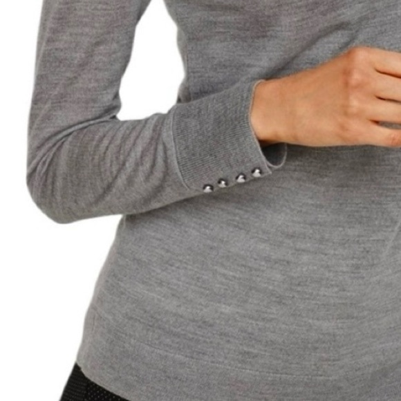 NWT Talbots Merino Wool Gathered Shoulder Pearl Button Cuff Sweater Gray Size M - Picture 2 of 9